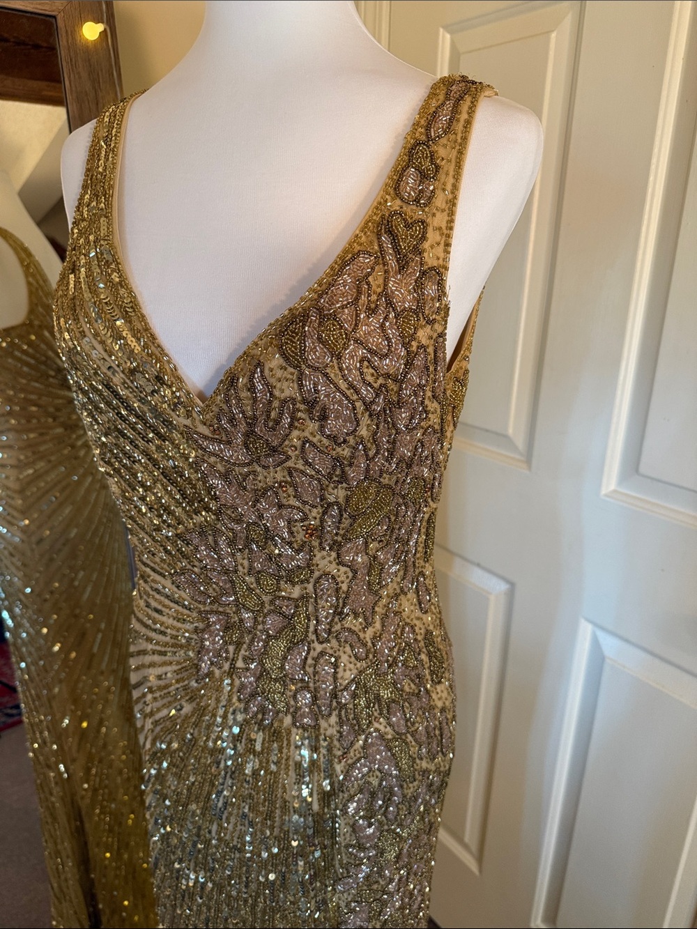 MAC DUGGAL Gold Beaded Floral Sleeveless Gown - Picture 5 of 17